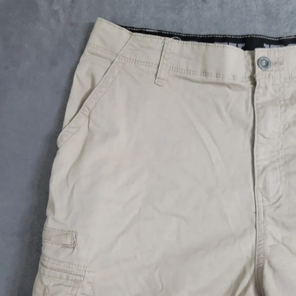 Wrangler Iron Cargo Shorts Mens Size‎ 38 Beige Tan Comfort Waist Strap